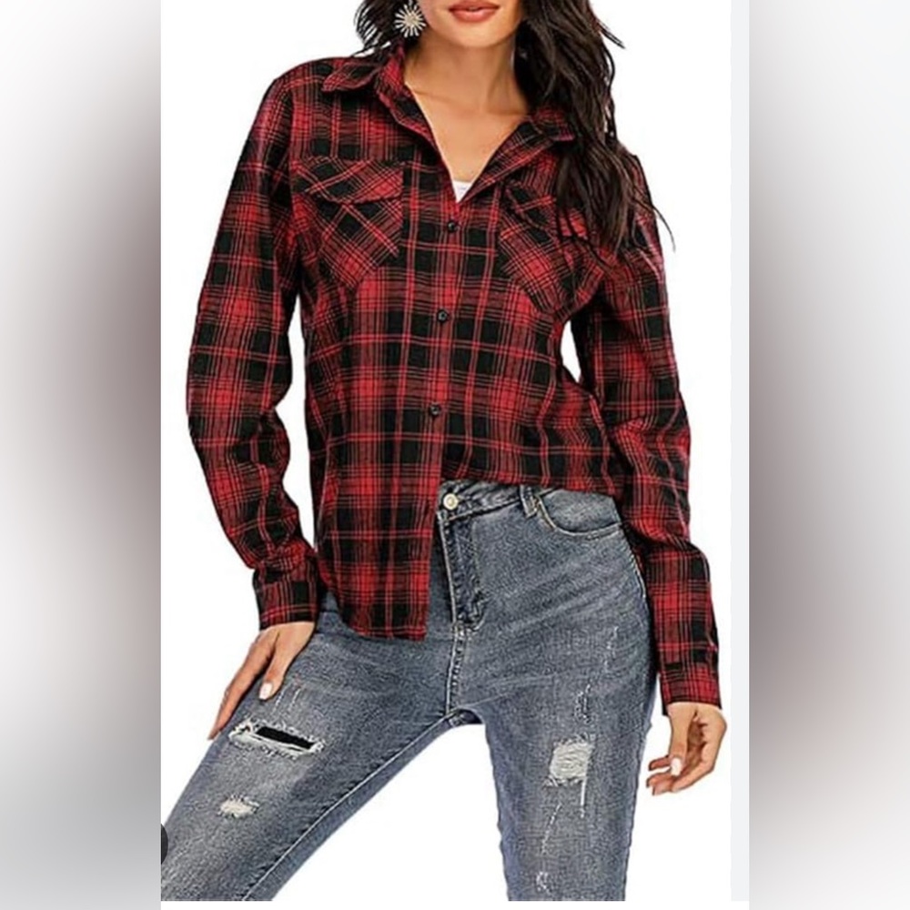 Forever 21 Red and Blue Plaid Blouse